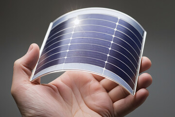 Flexible printed solar panel, very thin and transparent solar panel. Ai generated