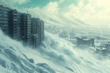 Snow-covered city. Natural disaster