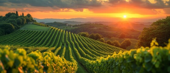 the sun is setting over a vineyard in the hills above the town of napa, napa valley, napa valley, napa valley, napa valley, napa, napa, napa, napa, napa. - obrazy, fototapety, plakaty