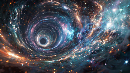 An awe-inspiring vortex of stars and cosmic materials spirals infinitely into the depths of the...