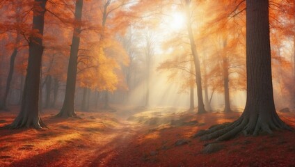 autumn forest in the fog
