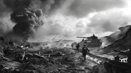 WWII scene in Iwo Jima, Generative AI