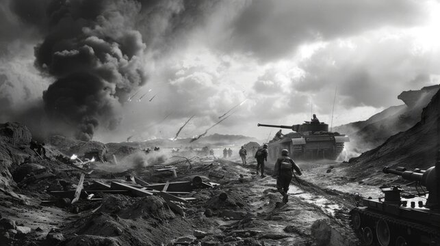 WWII scene in Iwo Jima, Generative AI