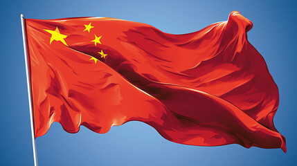 青空になびく中国国旗 - obrazy, fototapety, plakaty