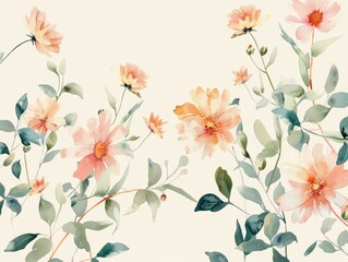 Watercolor Minimalist Daisy Chains with Delicate Floral Details and Pastel Tones