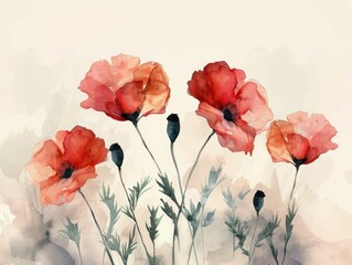 Bold and Delicate Watercolor Poppy Florals in Minimalist Composition