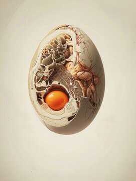 Detailed illustration of an eggs anatomy with intricate shading and labeling of its different components