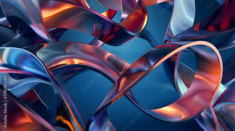 Aufkleber abstract background with colorful curves and metallic shapes