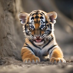 tiger cub, close-up, small and not smart