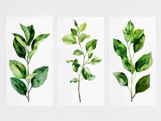 Minimalist Botanical Prints Showcasing the Elegant Structure and Beauty of Green Foliage Against a Clean Crisp Background