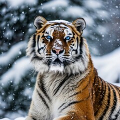 tiger close-up, snow, blue eyes, endangered, strength, conservation, outdoor, hypnotic, curiosity large