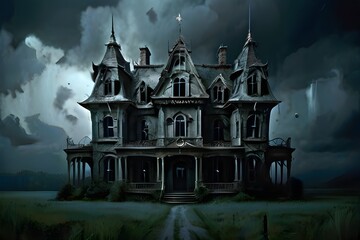 haunted castle in the woods - obrazy, fototapety, plakaty