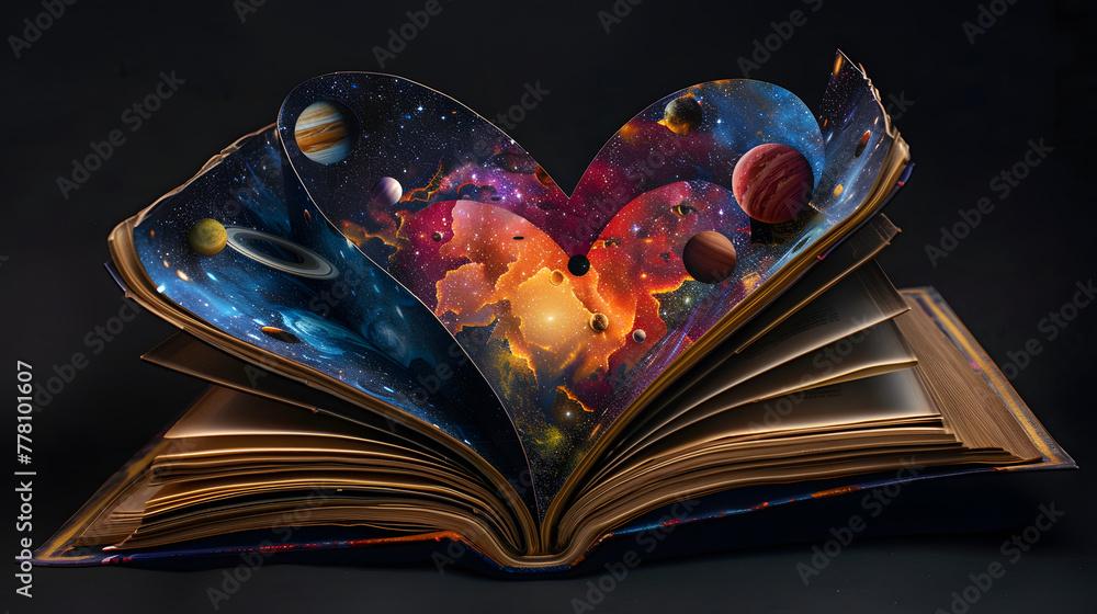Aufkleber an open book with pages that form the shape of an interstellar galaxy
