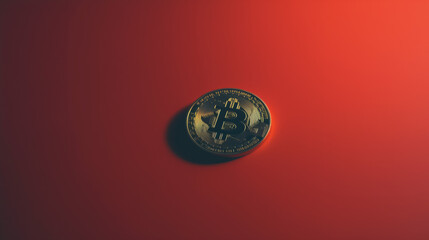 Close-up of a gold bitcoin coin on a gradient red background symbolizing the potential danger or high risk associated with cryptocurrency investments
