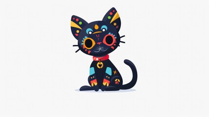 Adorable cat with a Day of the Dead mask on a white background