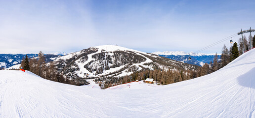 Winter panoramic view of Italian Dolomites in Kronplatz
