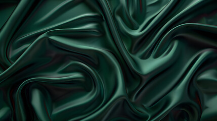 Obraz premium Elegant dark green silk satin fabric with intricate folds and curves draped on a luxurious background