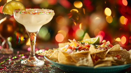 Cinco de Mayo celebration margarita cocktail nachos  festive decorations background