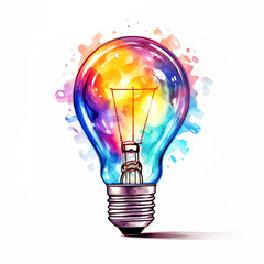 Rainbow Watercolor Creative Bulb isolated on White Background
