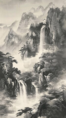 Ink style artistic conception landscape painting, Chinese style freehand artistic conception landscape painting background