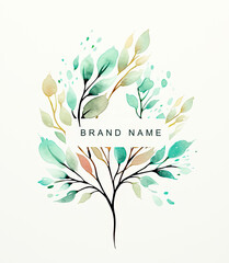 Watercolor Leaves Business Logo Design with Copy Space