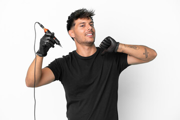 Tattoo artist caucasian man isolated on white background proud and self-satisfied