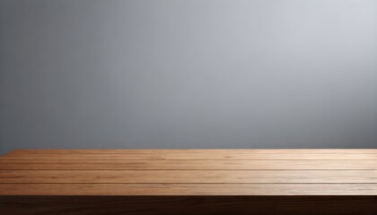 Empty wooden table with a plain grey Product display mockup background