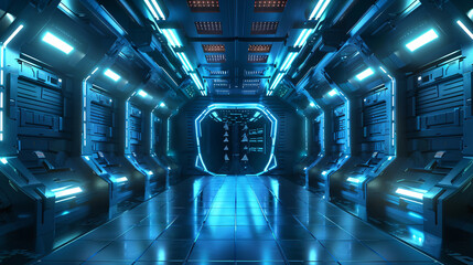 Abstract technological 3D space station background, modern sci-fi 3D space concept scene illustration