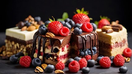 chocolate cake with berries, ai generated