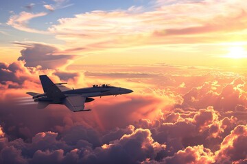 A modern fighter plane standing out against the dusky sky - obrazy, fototapety, plakaty
