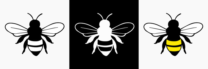 Bee vector image Isolated black silhouette on white background Cute illustration