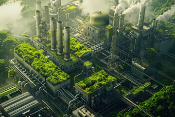 Industry eco, Green factory industry, save earth concept - obrazy, fototapety, plakaty