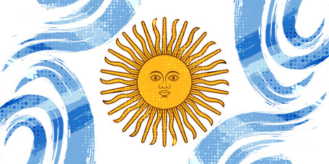 Argentina Flag in Grunge Brush Paint Style with Halftone Effect. Argentinian Flag in Grunge Concept