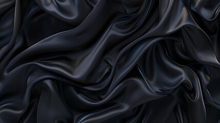 Obraz premium Elegant Black Satin Fabric Flowing Softly, Luxurious Textile Close-up. Perfect for Backgrounds and Design Projects. Smooth and Glossy Material. AI