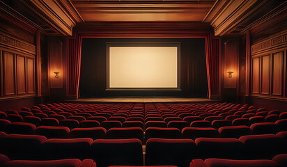 Cinema theater empty indoor. Film projection. Movie event festival show.