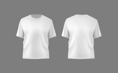 Basic white male t-shirt realistic mockup. Front and back view. Blank textile print template for fashion clothing.