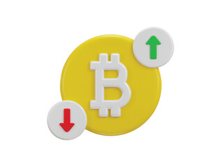 3d bitcoin currency value up and down and currency exchange icon 3d render