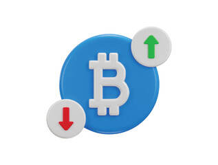 3d bitcoin currency value up and down and currency exchange icon 3d render