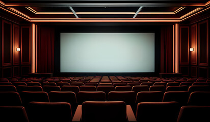 Fototapeta premium Cinema theater empty indoor. Film projection. Movie event festival show.