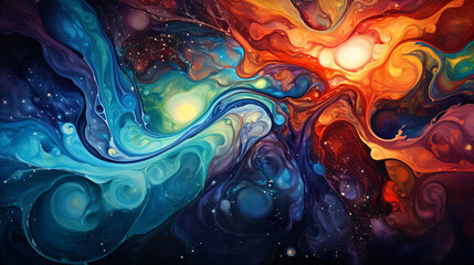 A mesmerizing swirl of vibrant, abstract colors suggesting celestial bodies or otherworldly phenomena.