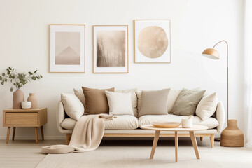 Warm and inviting living room with neutral colors natural textures and a minimalist aesthetic