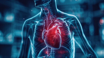 X Ray show red area for heart pain - obrazy, fototapety, plakaty