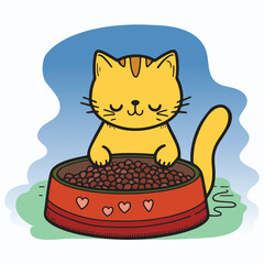 Cartoon cat eating food