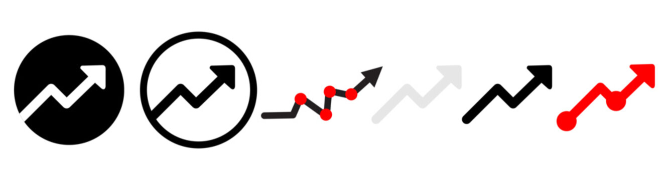 Arrow up graph. Zig zag trand symbol. Zig-zag grow, rise sign in vector flat style.