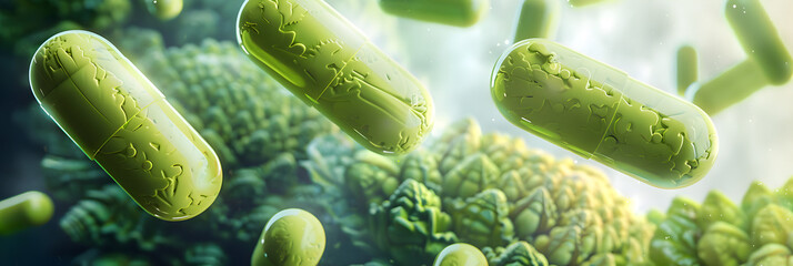 abs Lactobacillus Bulgaricus Bacteria on green background, Lactobacillus Bulgaricus Bacteria on Green Background: Probiotic Concept