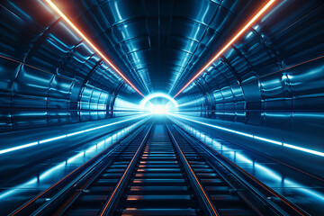 Dark tunnel with glowing lighting, abstract technology speed concept 3D rendering