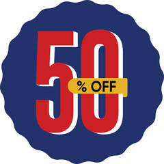 50 percent off text in red effect and white shadow. 50% off on sale 3d rendering illustration. Discount Number