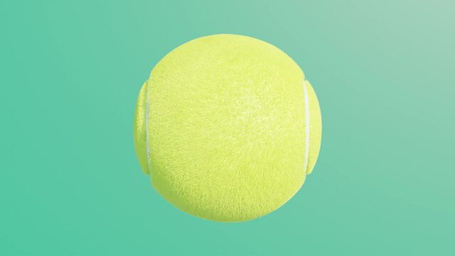 Tennis ball rotates on a green background. Simple 3d object animation. Realistic sport equipment render