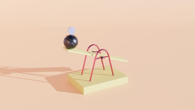 Abstract 3D Modern: Swinging Peach-Toned Pendulum with Balancing Disk