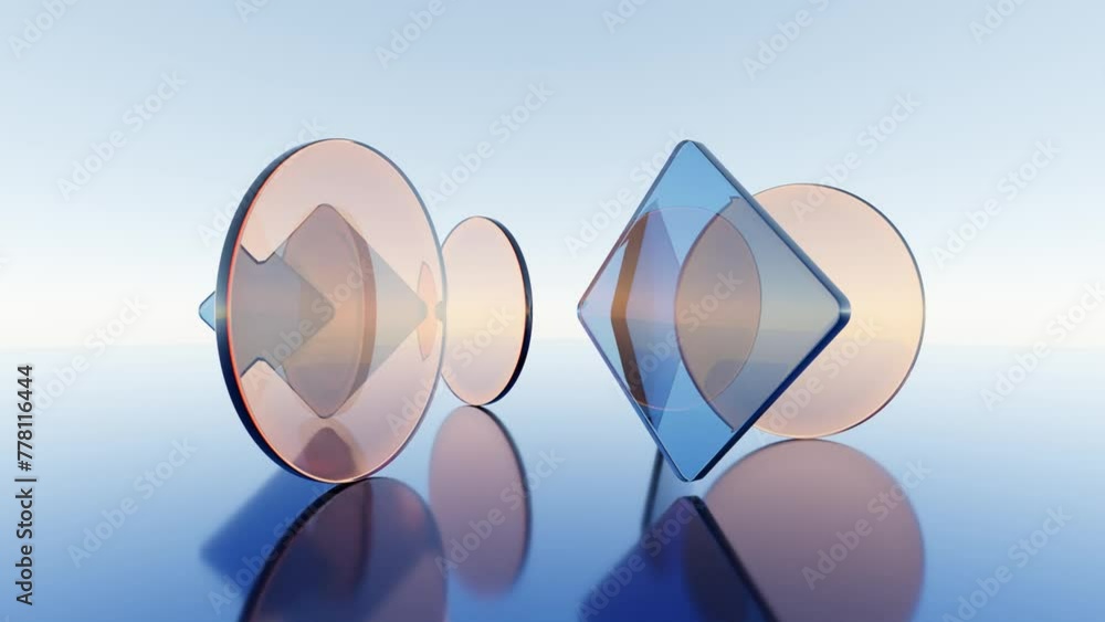 Aufkleber abstract 3d background. transparent disks and square plates of colored glass rotating in circles on 